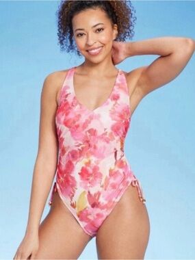 Shade & Shore Pink and Yellow Watercolor Floral Swimsuit